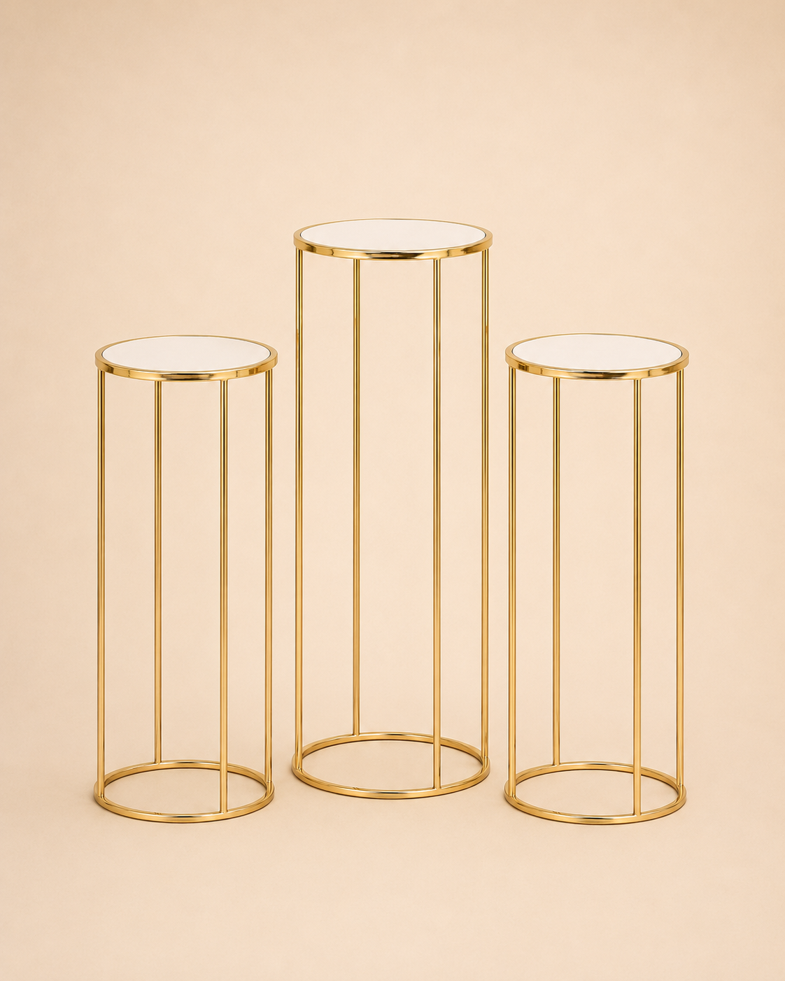 Gold Cylinder Plinth Set (Set of 3) for Hire