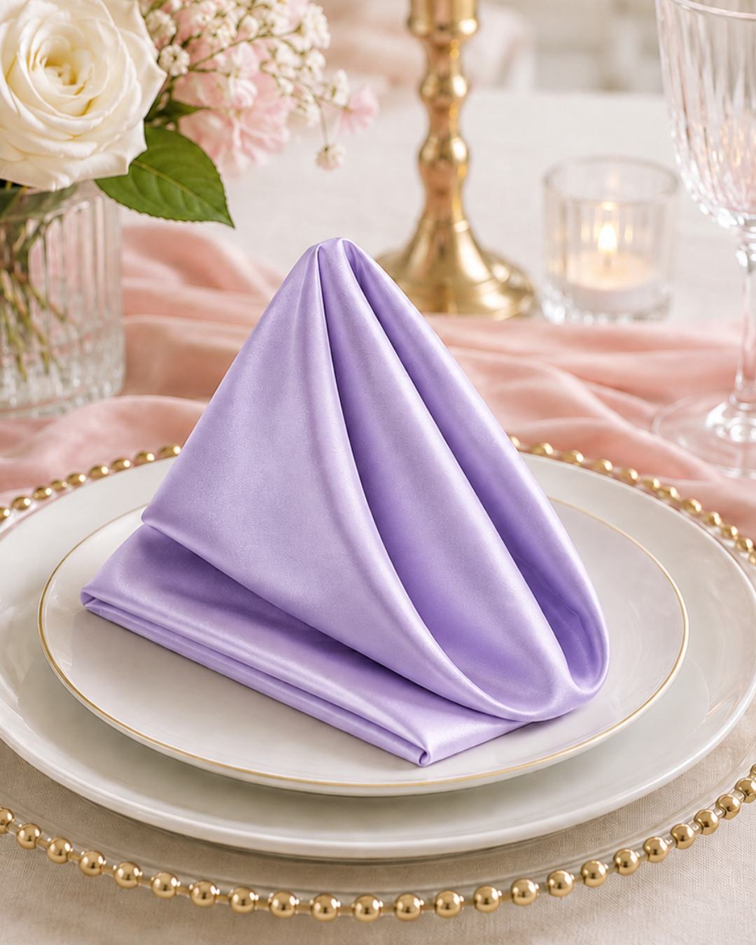 Lilac Satin Napkin to Hire