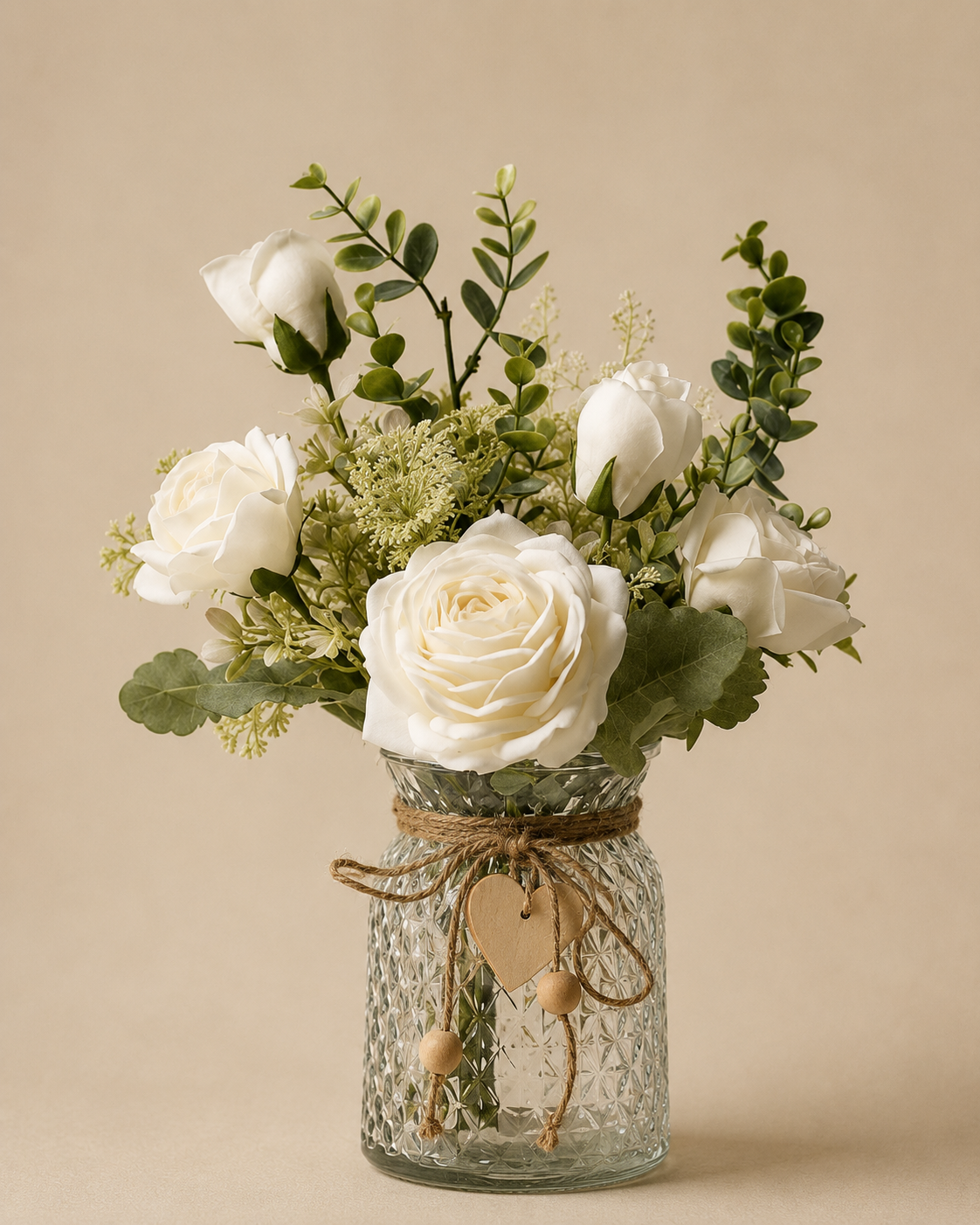 White Rose & Eucalyptus Floral Arrangement for Hire