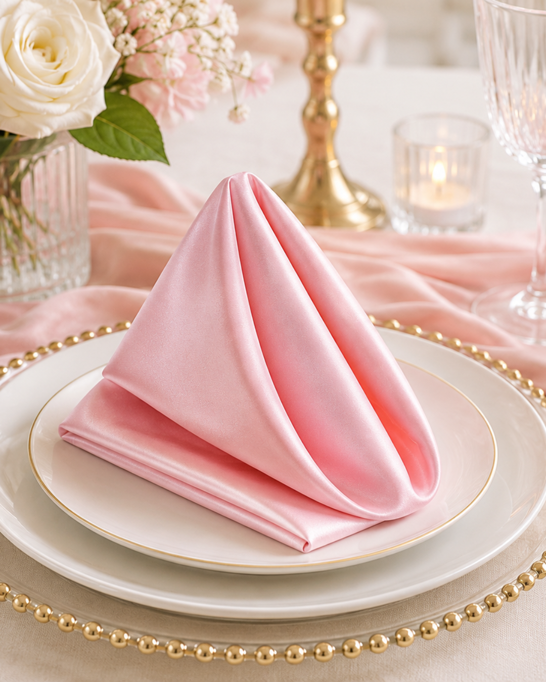 Blush Pink Satin Napkin to Hire