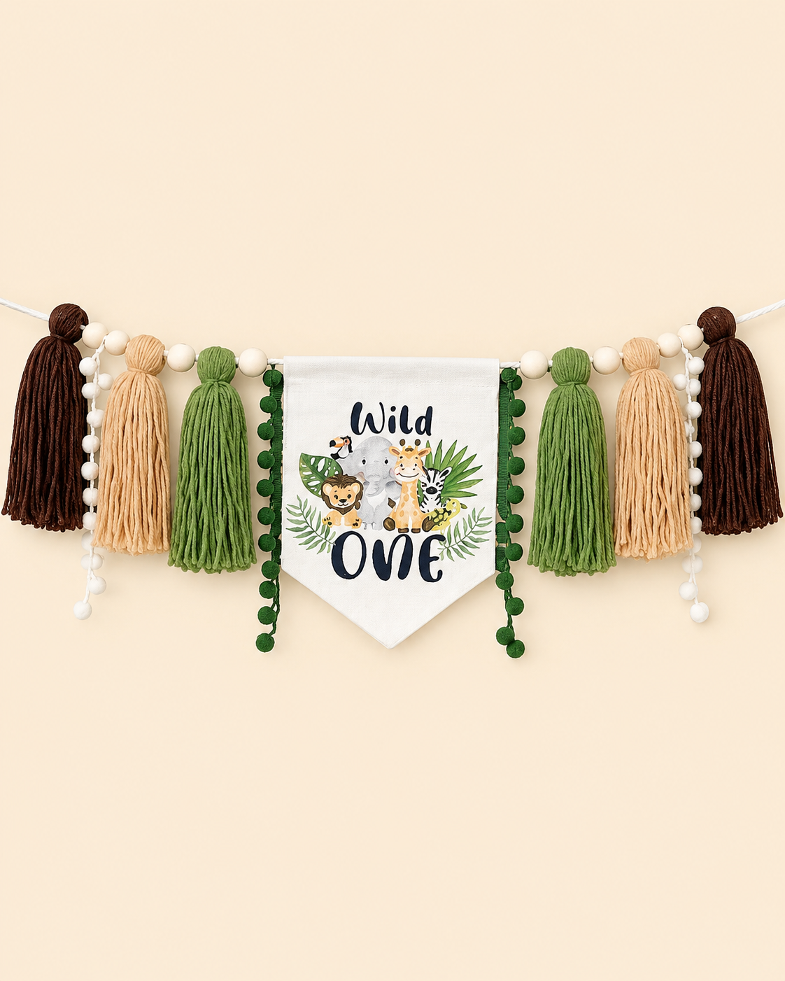 Brown & Green Wild One Tassel Banner for Hire
