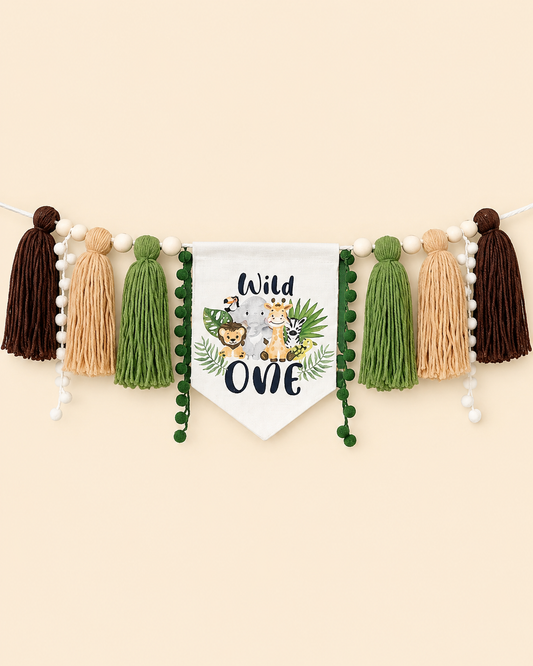 Brown & Green Wild One Tassel Banner for Hire