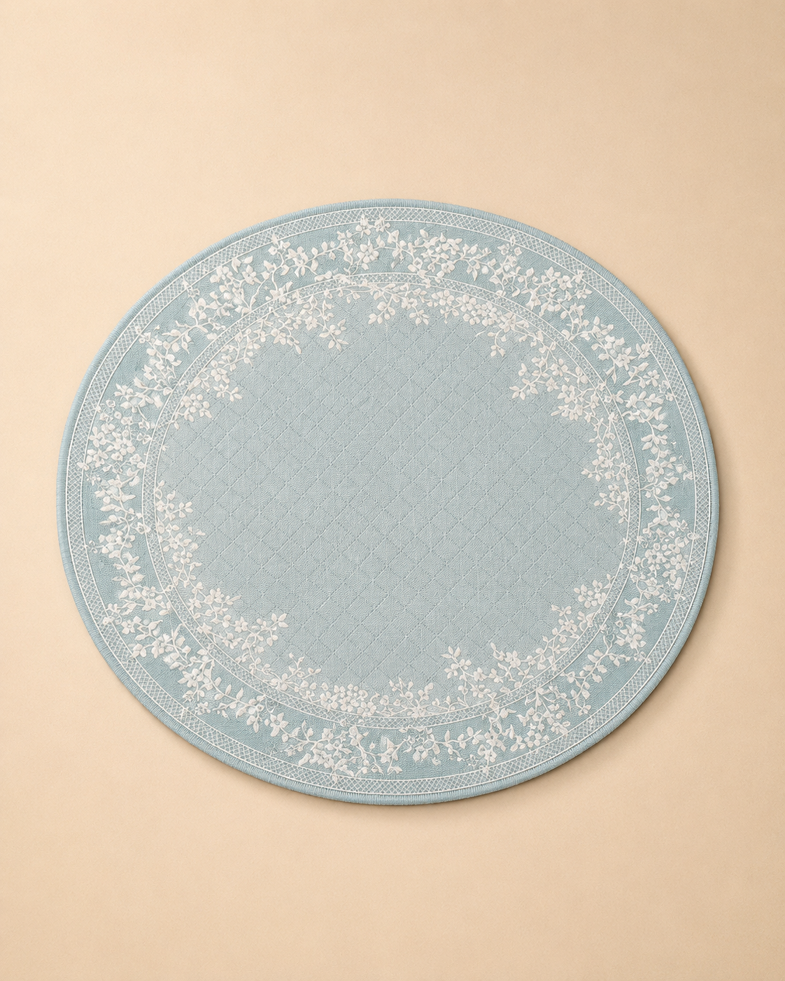 Dusty Blue Floral Round Placemat