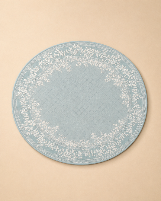 Dusty Blue Floral Round Placemat