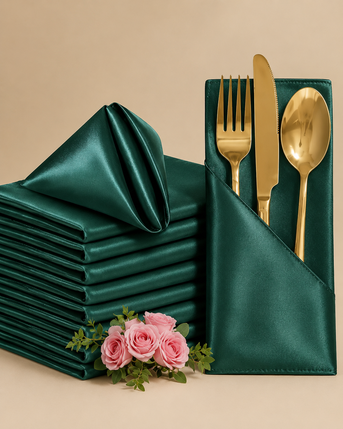 Emerald Green Satin Napkin for Hire