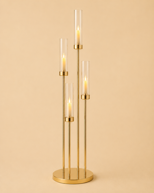 Gold Cylinder Candle Holder Set for Hire
