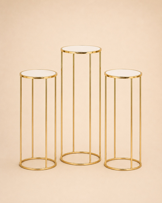 Gold Cylinder Plinth Set (Set of 3) for Hire