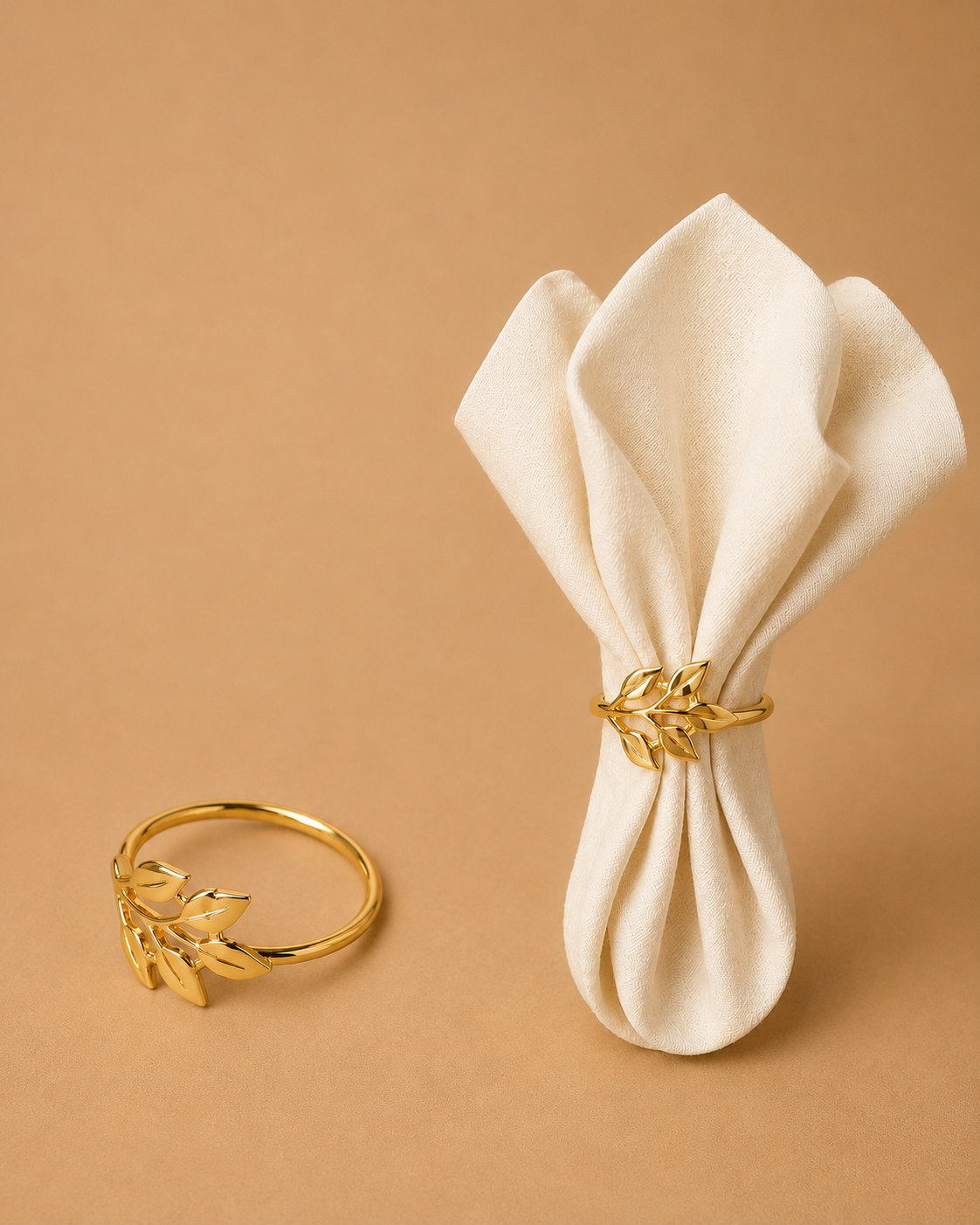 Gold Leaf Napkin Ring Holder for Hire