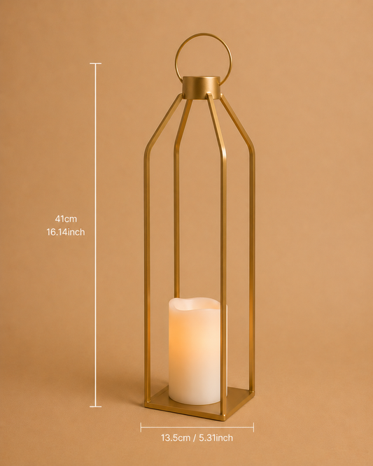 Gold Modern Lantern Candle Holder – Large for Hire