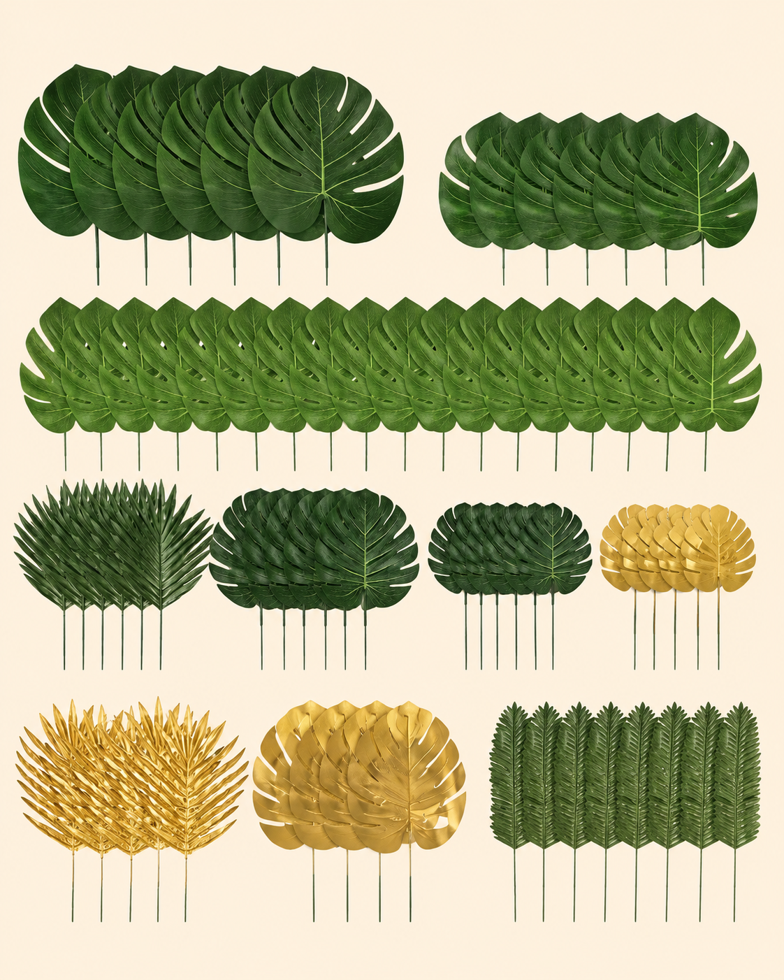 Green & Gold Tropical Leaf Set for Hire