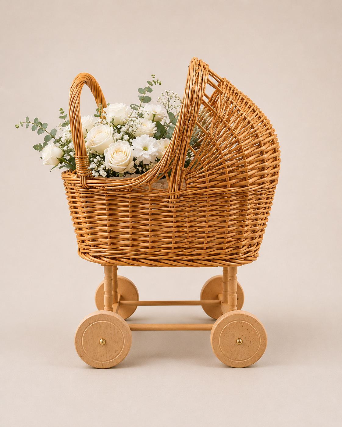 Luxury Floral Wicker Pram Styling Setup to Hire