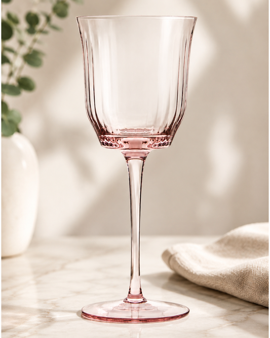 Blush Pink Ribbed Wine Glass to Hire