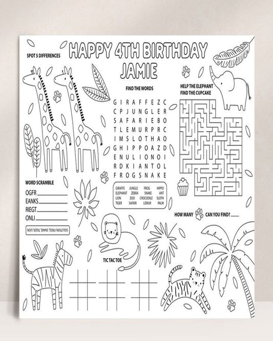 Custom Safari A3 Activity Placemat