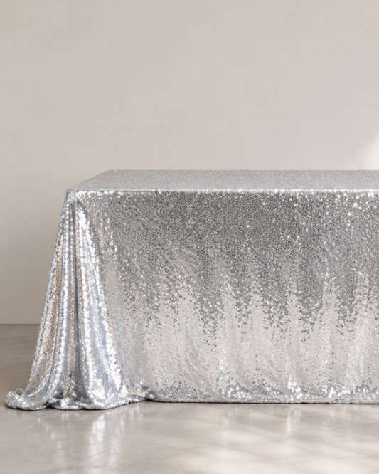 Silver Sequin Tablecloth to Hire