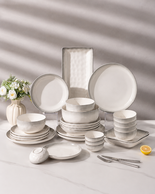 Stone Grey Ceramic Dinnerware Set – Seating for 8 for Hire