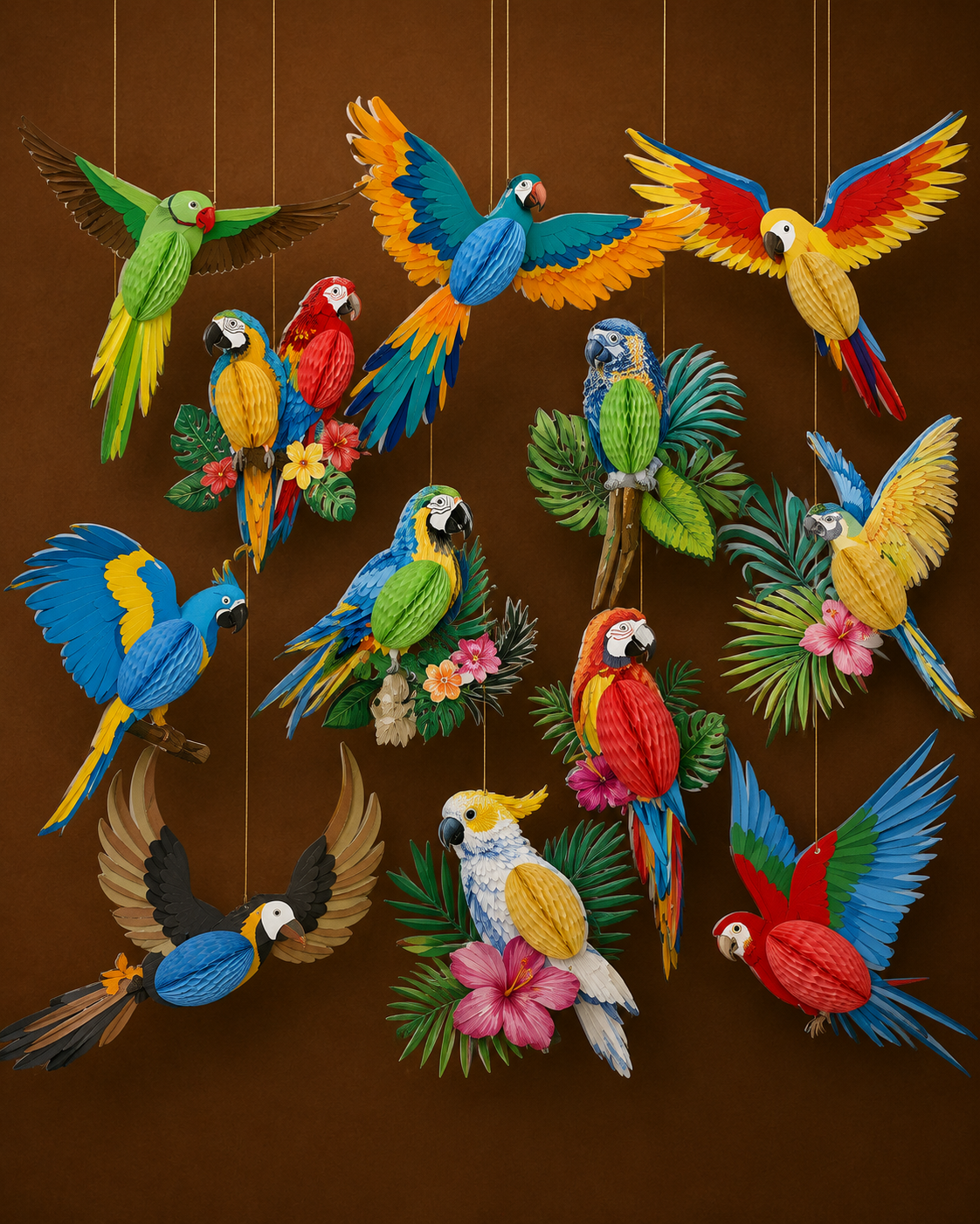 Tropical Parrot Hanging Decorations Set (12 Piece)