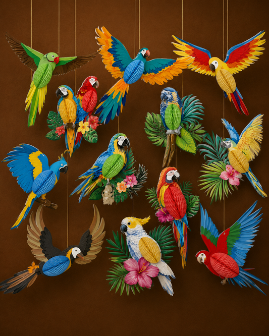 Tropical Parrot Hanging Decorations Set (12 Piece)